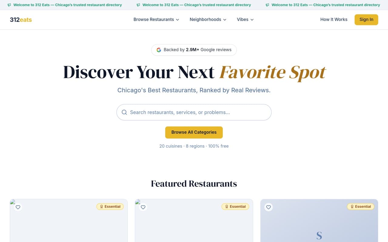 312 Eats — website preview