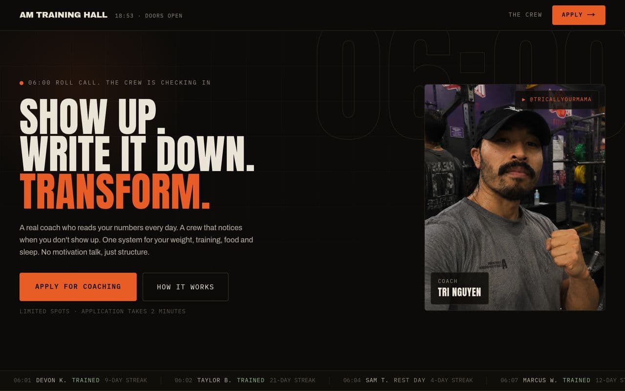 AM Training Hall — website preview